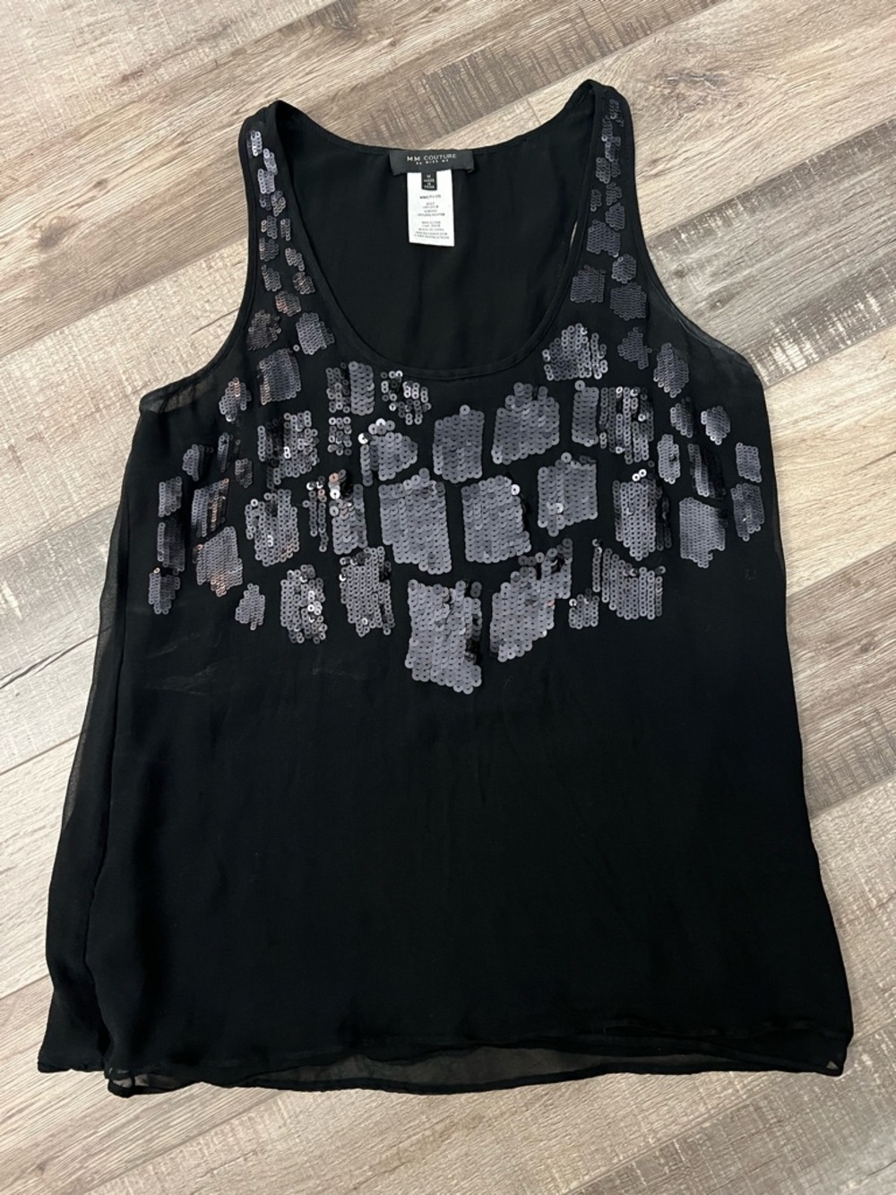Miss Me Black 100% silk Tank Top with Sequin Accents size M